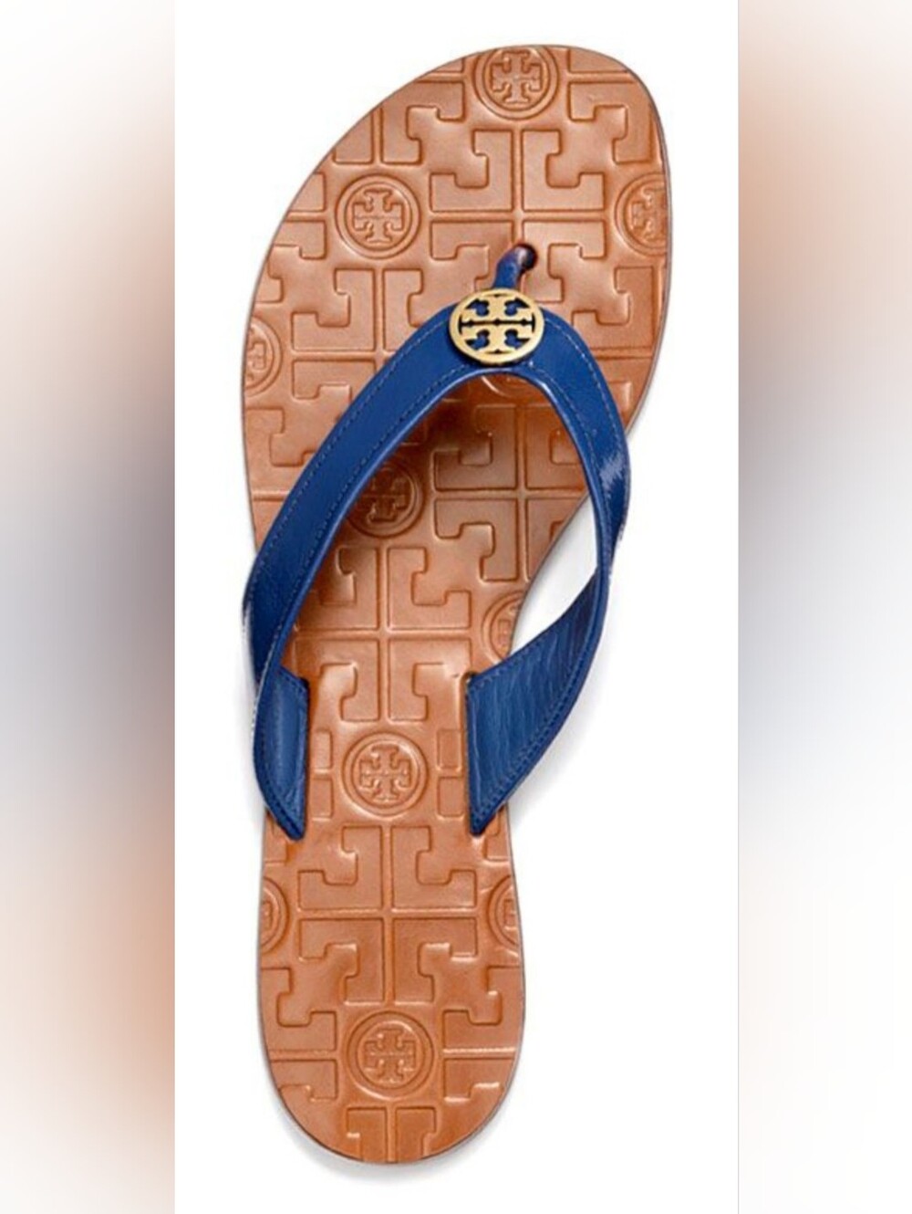Tory Burch Thora Electric Blue Leather Thong Sandals with Logo Accent US 9 - Picture 5 of 16